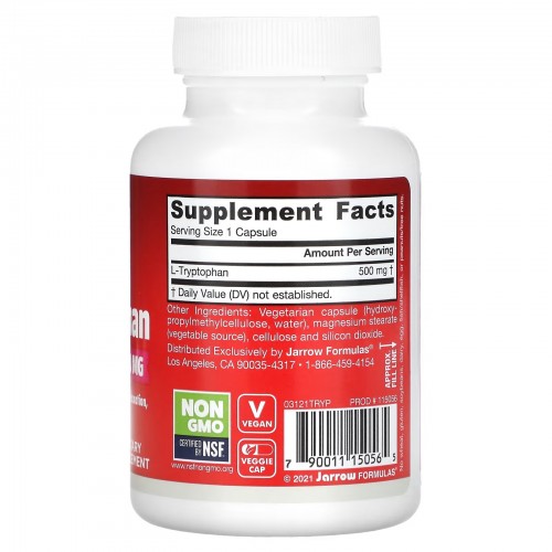 Jarrow Formulas, L-триптофан, 500 мг, 60 растительных капсул Jarrow Formulas, L-триптофан, 500 мг, 60 растительных капсул